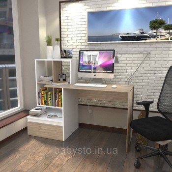 Стіл комп'ютерний Forte Erland 1450*1116*516 Білий-Дуб сонома