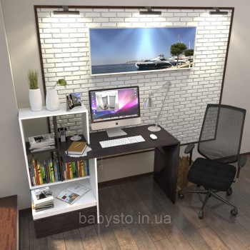 Стіл комп'ютерний Forte Erland 1450*1116*516 Білий-Венге магія