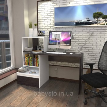 Стіл комп'ютерний Forte Erland 1450*1116*516 Білий-Венге магія