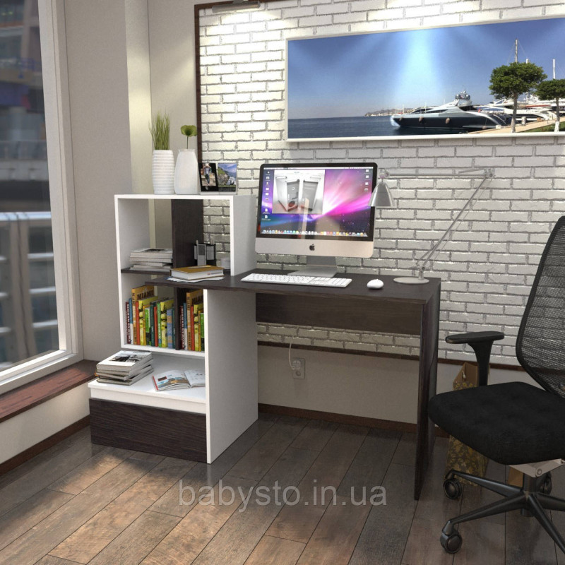 Стіл комп'ютерний Forte Erland 1450*1116*516 Білий-Венге магія