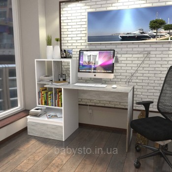 Стіл комп'ютерний Forte Erland 1450*1116*516 Білий-Бетон
