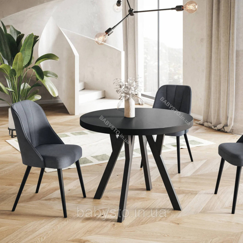 Стіл кухонний круглий RoMax Lite 110 см Loft Антрацит/Чорний