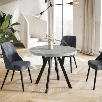 Стіл кухонний круглий RoMax Lite 110 см Loft Бетон/Чорний