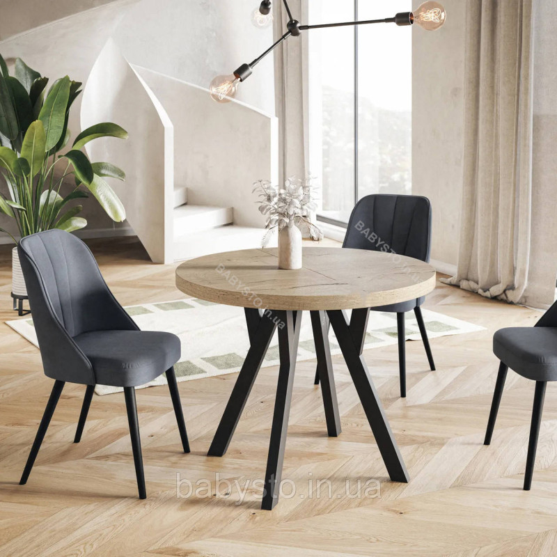 Стіл кухонний круглий RoMax Lite 110 см Loft Дуб Ендгрейн/Чорний
