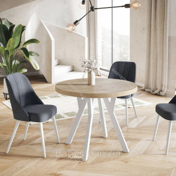 Стіл кухонний круглий RoMax Lite 110 см Loft Дуб Ендгрейн/Білий