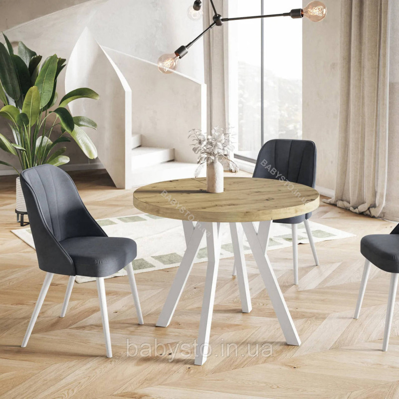Стіл кухонний круглий RoMax Lite 90 см Loft Дуб Сонома/Білий