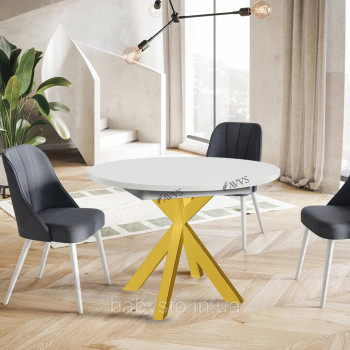 Стіл кухонний розкладний RoMax Oscar Slide 110x75 см (140x75см) Loft Біла Аляска/Золотий